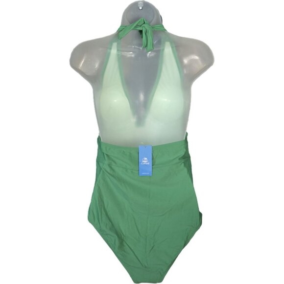 Cupshe Green Halter Neck Ruched One-Piece Slimming Swimsuit Medium Fully Lined - Picture 9 of 9
